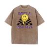 Happy Face Crewneck Washed Tshirts Mother Day Gift Idea Tops Tees Short Sleeve Funny  Cotton Fabric Washed Tshirts Male