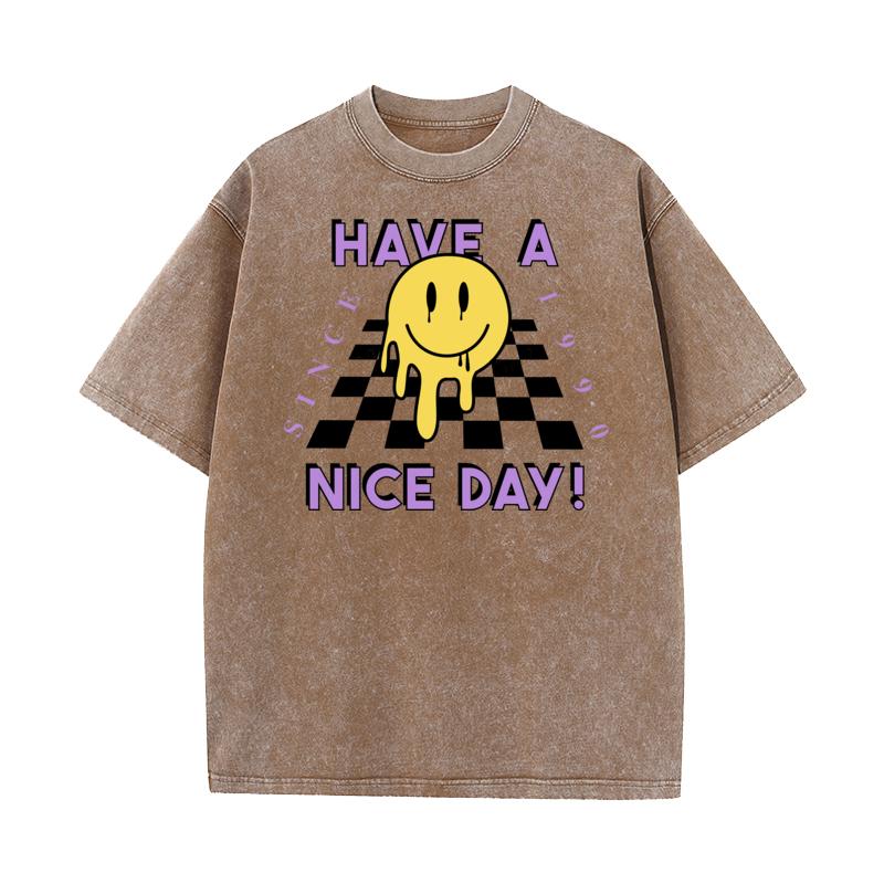 

Happy Face Crewneck Washed Tshirts Mother Day Gift Idea Tops Tees Short Sleeve Funny Cotton Fabric Washed Tshirts Male S