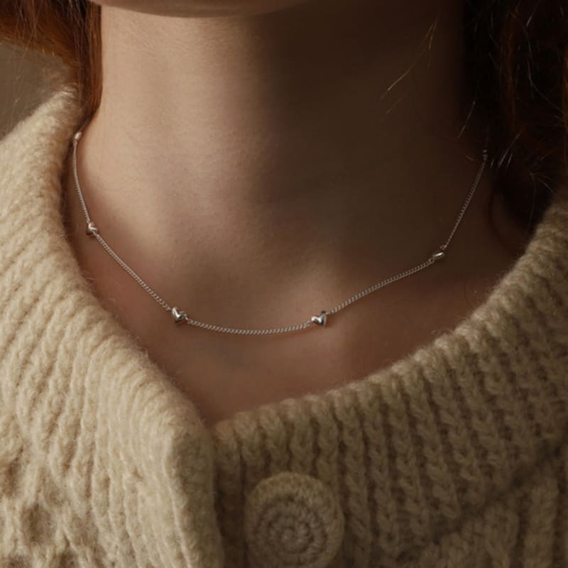 

ozel Silver925 Romantic Mini Dot Heart Necklace PS152N Silver (unplated)