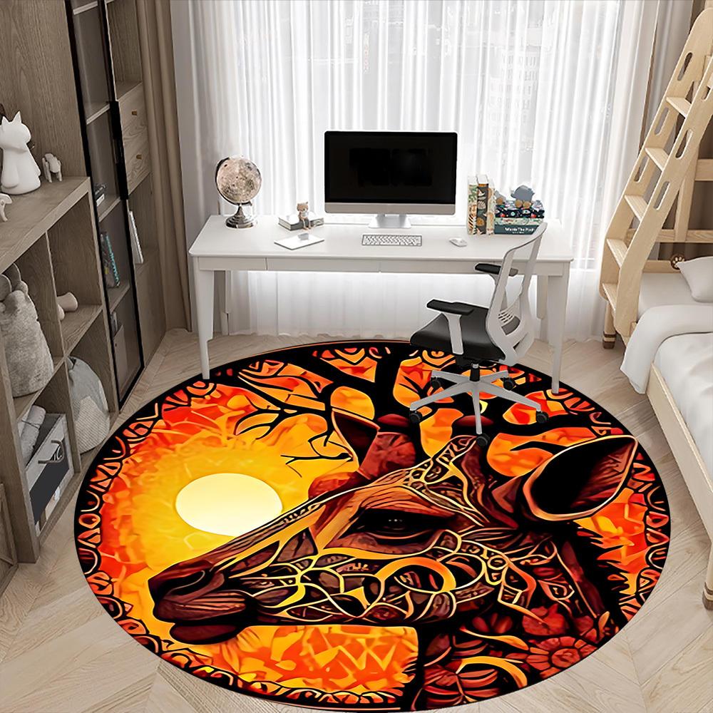1pc Giraffe Sun Office Round Area Rug, Indoor Mat Suitable For Office, Under Office Chairs Bedroom Living Room Home Decor, Room Deco