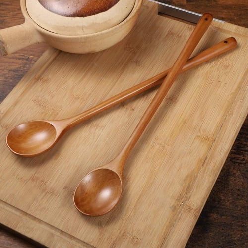 Wooden Long Handle High Heat Resistant Spoons, Long Spoons, Cooking Spoons, Stirring Spoons, Cookware, Korean Tableware, Kitchen Utensils, Set of 2