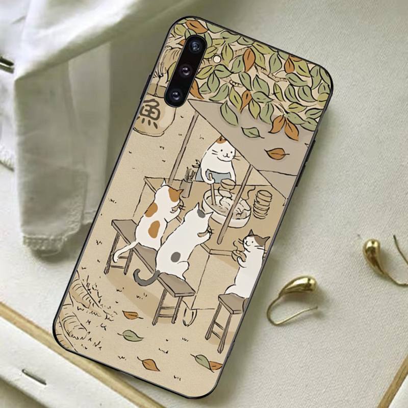 Japanese Cat Phone Case For Samsung A 13 21 30 31 32 51 52 53 70 for Huawei Honor 50 60 70 for OPPO Vivo