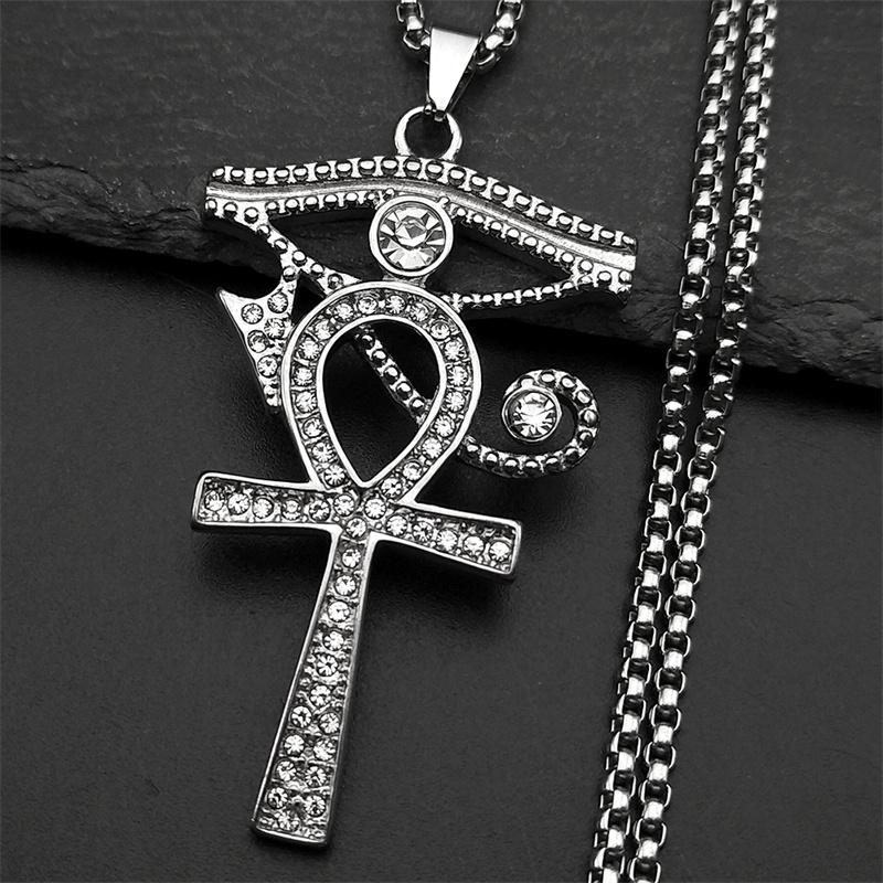 Stal nierdzewna Oko Ra Horus Ankh Krzyż Łańcuszek Naszyjniki Męskie Statement Mitologia Dżety Egipskie Oczy Symbol Biżuteria