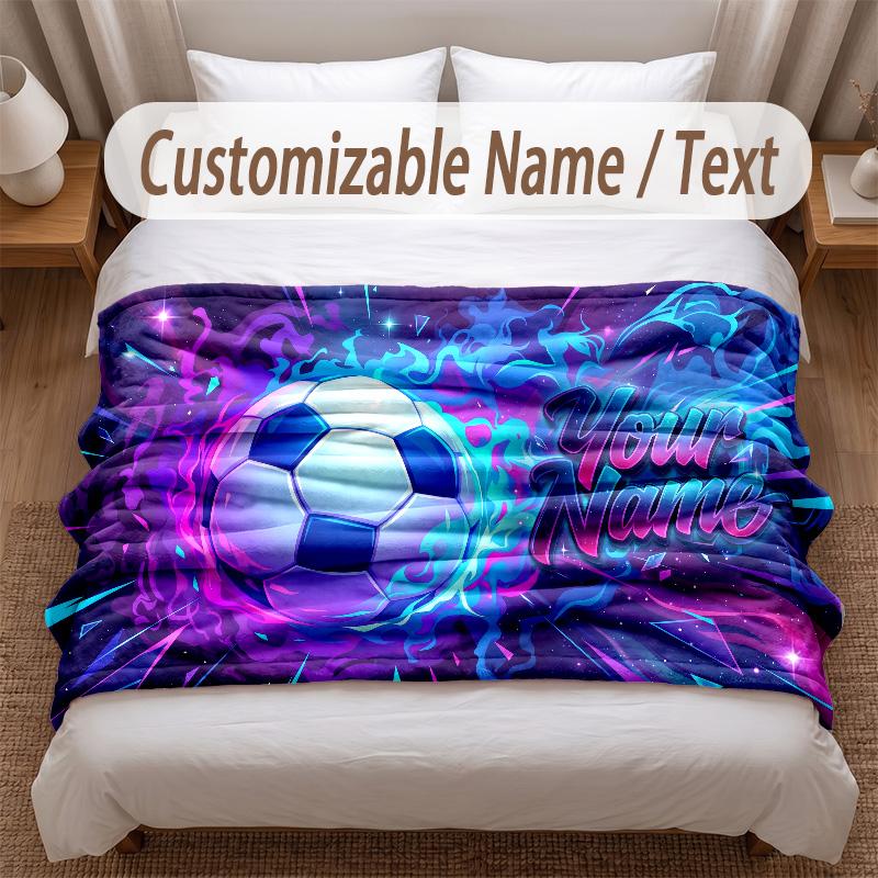 Soccer Theme Soft Blanket Personalized Custom Name Text Print Warm Blanket Home Sofa Bedroom Decor