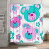 Children's Blue Green Pink Floral Cartoon Bear Shower Curtain for Bath Decor Home Textiles (Custom Size)