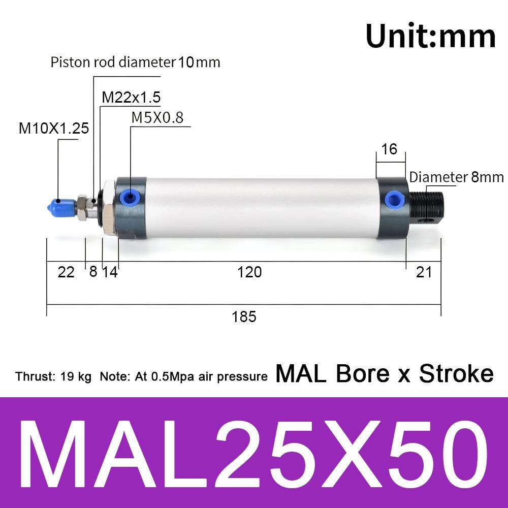 1Pcs 16/20/25/32/40mm Cylind Bore Pneumatic Air Cylinder Double Compressed 25/50/75/100mm Strok MAL Cylinder Aluminum Alloy