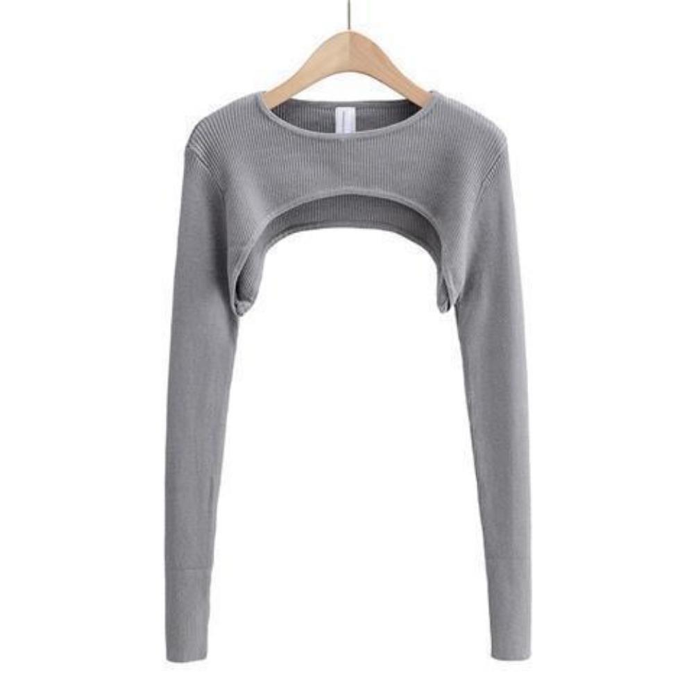 Women's Neck Ribbed Crop Top Pullover Long Sleeve Cropped T-Shirt Casual Boleros Shurgs Streetwear
