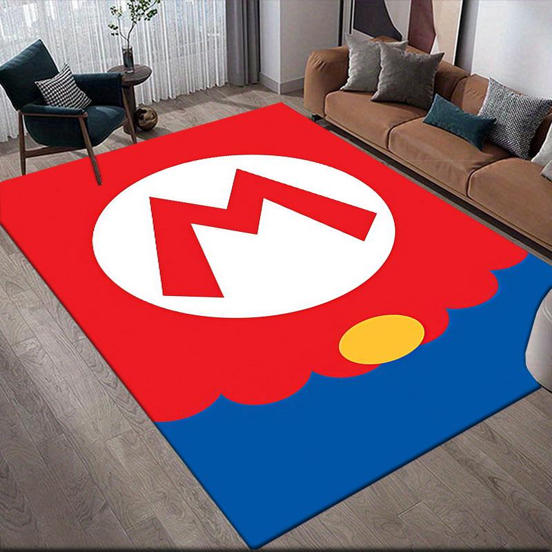 Mario Cartoon Flannel Printed Carpet, Home Sofa Decoration for Living Room & Bedroom, Non‑Slip Play Flannel Floor Mat for Game Room