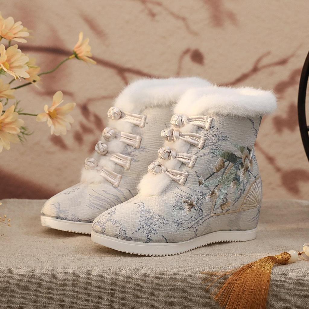 Winter Warm Snow Boots for Women Platform Slip On Faux Fur Lining Ankle Booties Shoes Women's Comfortable Embroidered Fleece Lined Walking Short Boots