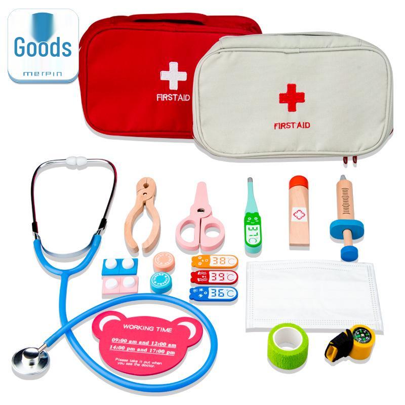 

Wooden Children s Outdoor Doctor Pretend Play First Aid Kit Toy Set