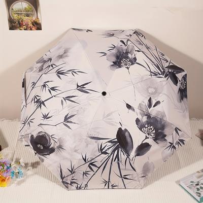 Neu Regenschirm Retro Tinte Malerei Sonnenschutz Regenschirm Schwarz Kleber Sonnenschirm Sonne Regen