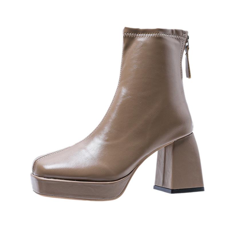 

Женские ботинки Мартина осень-зима новая мода квадратный носок европейский и американский ретро высокий каблук толстый каблук задняя молния тонкие короткие ботинки 42 хаки