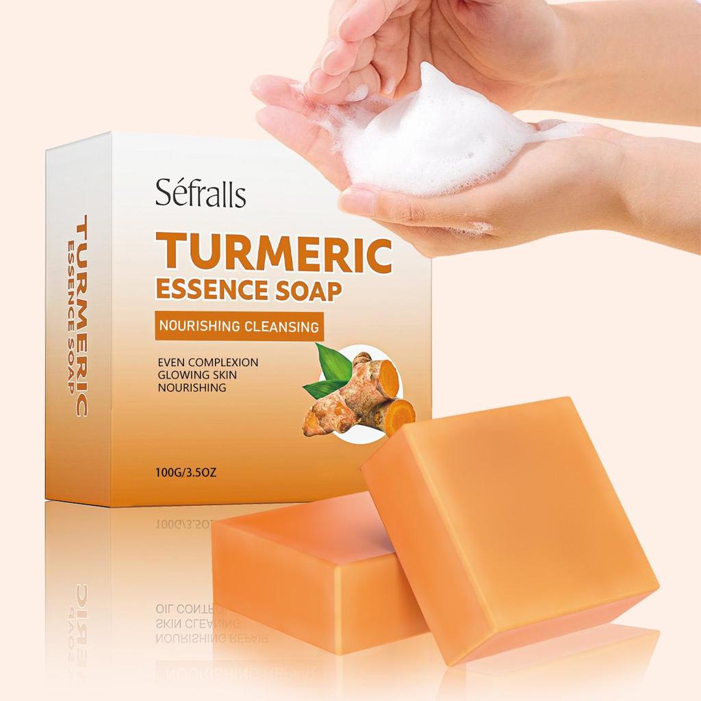 Séfralls Kurkuma-Seifenset 100 g Effektives Peeling, handgemachte Seife mit ätherischen Ölen, tiefenreinigende Seife