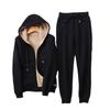 Women's Winter Thickened Padded Comfortable Solid Color Leisure Simple Suit Long-sleeved Hooded Top + Pants Two-piece Set
