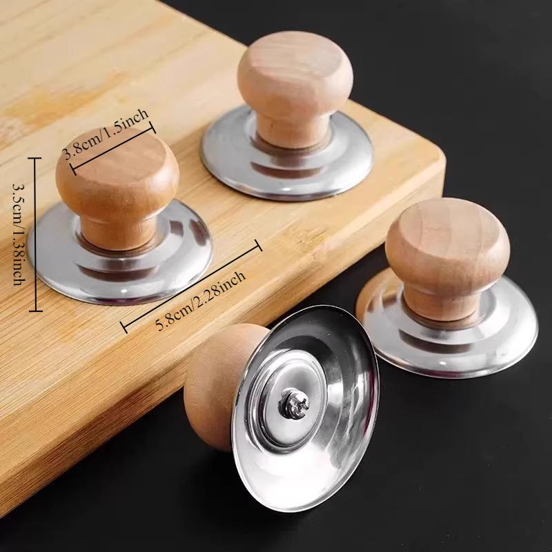 Wooden Pot Cover Stainless Steel Top Bead Heat Resistant Universal Pot Cover Handle Kitchen Accessories