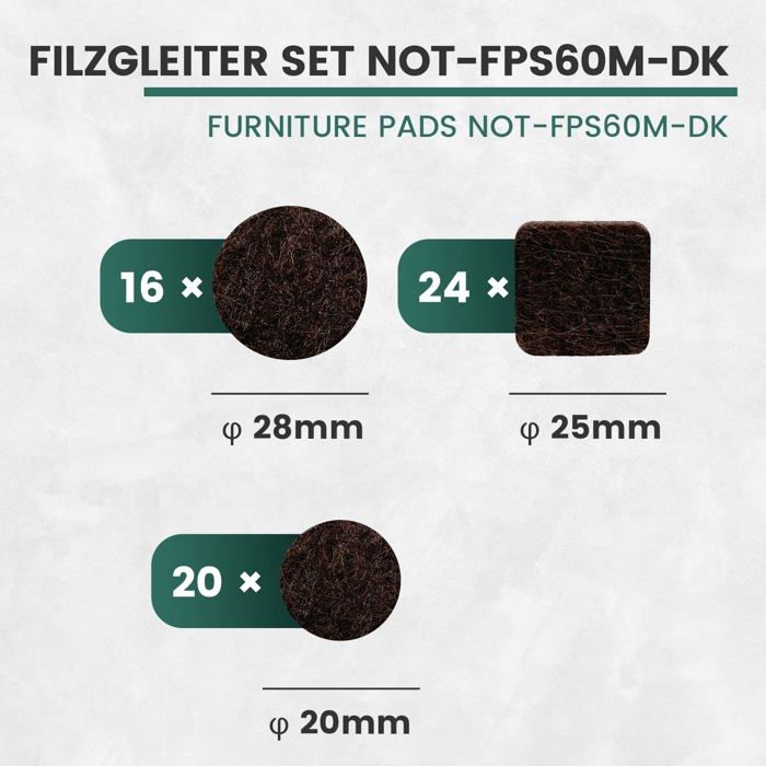 Patin de meuble - Shinfly - NOT-FPS60M-DK - Feutre - Adhésif - Lot de 24 pièces