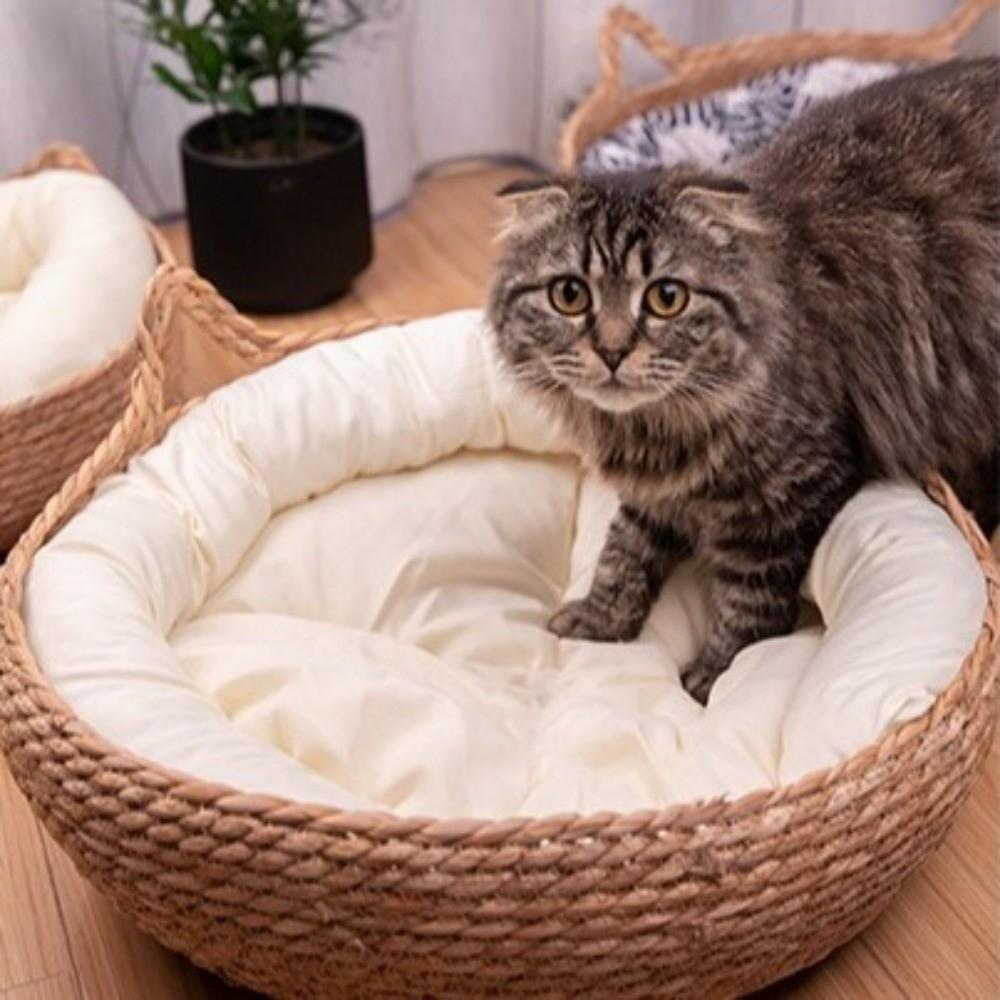 With Warm Pad Braided Cat Bed Rattan Weaving Vine Weave Cat Nest New Pet Sleeping Mat Pet Supplies