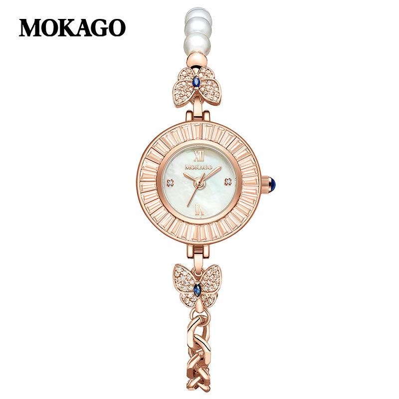 Mokaga Elegant Women s Quartz Wristwatch with Diamond-Inlaid Mother-of-Pearl Dial, Waterproof and Fashionable Bracelet Watch