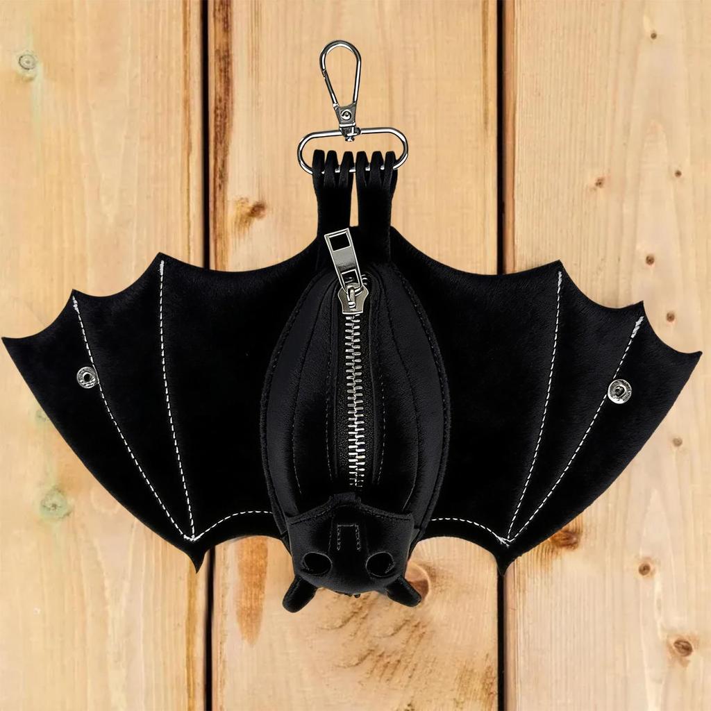 Handmade PU Leather Bat Gothic Coin Bag Keychain Change Purse With Foldable Wings For Shopping Travel Work School Events Outdoor