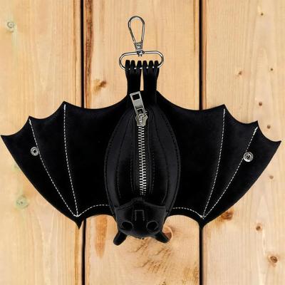 Handmade PU Leather Bat Gothic Coin Bag Keychain Change Purse With Foldable Wings For Shopping Travel Work School Events Outdoor