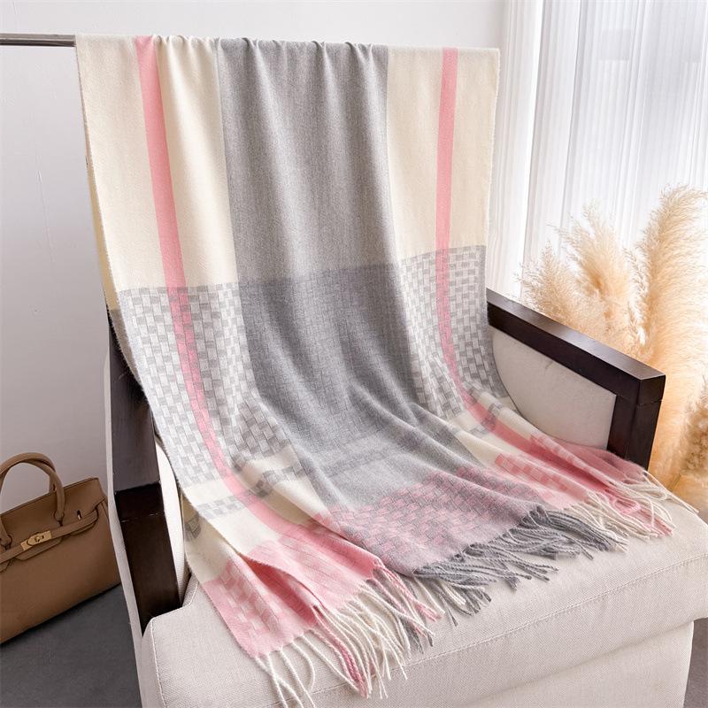 

Переплетенный клетчатый осенне-зимний теплый шарф женская шаль модный универсальный пригородный шарф с бахромой из искусственного кашемира 200CmX66cm (with tassel)