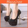 Platform Sexy Woman Shoes Shallow Pumps Round Head Bling Sequins Slipon Ultra Thin High Heels Party Wedding Shoe Zapatos