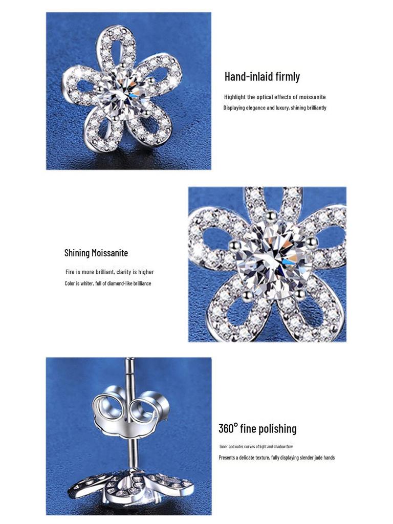 Light Luxury Sunflower Moissanite Stud Earrings In S925 Sterling Silver - D Color, 1 Carat, Perfect Gift for Women