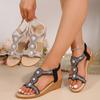 Shining Crystal Wedge Sandals for Women Summer 2025 Elastic Band Non Slip Beach Sandalias Mujer Fashion Pearl Decor Party Shoes