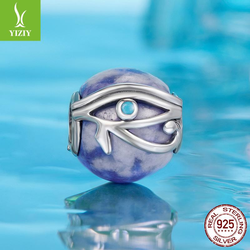 

Глаз Гора Бусины из камня с синей точкой, Богемские бусины из стерлингового серебра S925, Рассыпные бусины