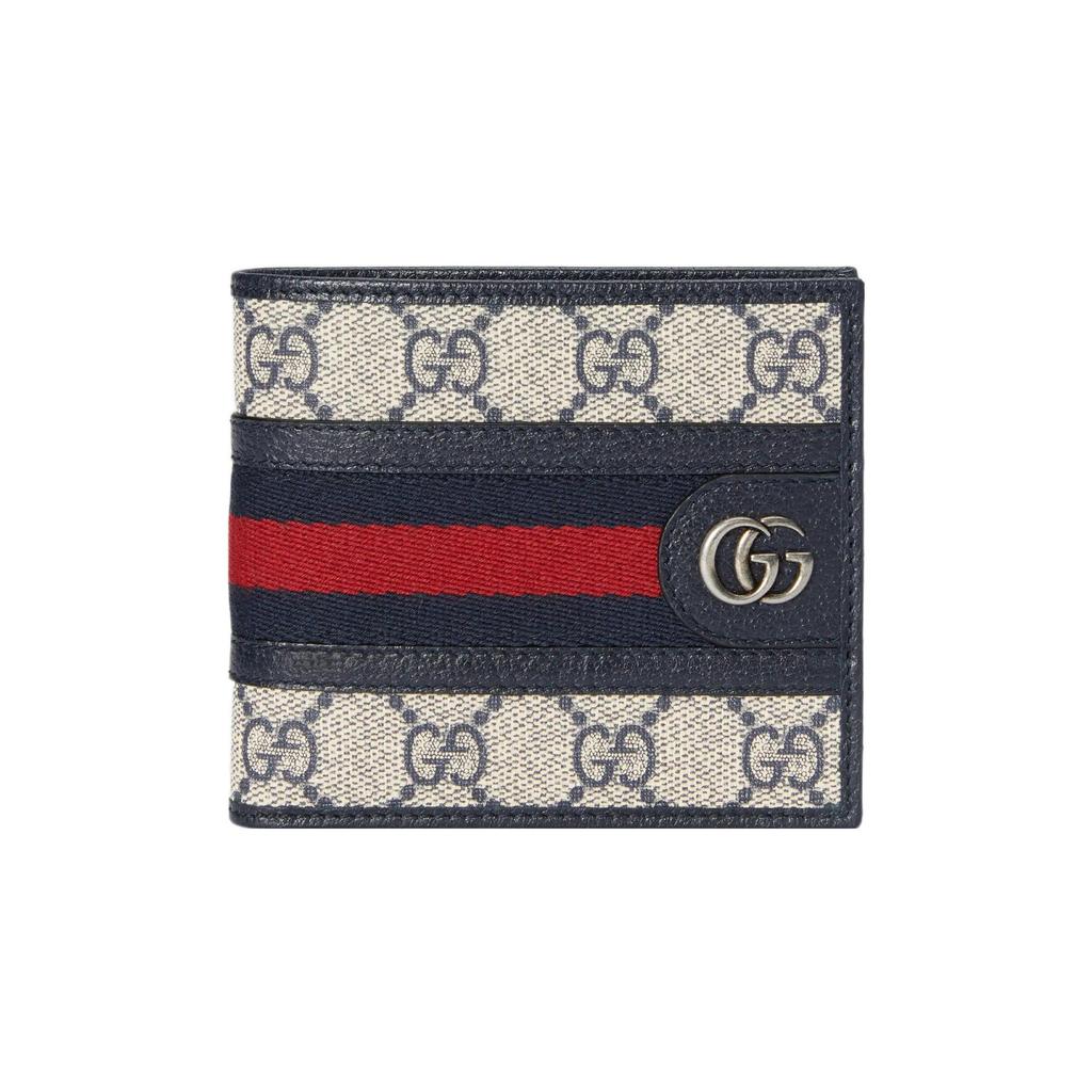 Gucci Ophidia Logo Streifen Web Canvas Und Leder Geldbörse Herren Geldbörse Blau Beige 597609-96IWN-4076