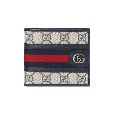 Ophidia Logo Stripe Web Canvas And Leather Wallet Men Wallet Blue Beige 597609-96IWN-4076