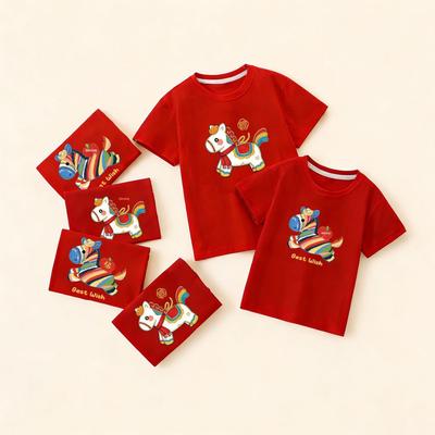 Boys' Red Short-Sleeve Pure Cotton Cartoon T-shirt for New Year - Infant & Toddler