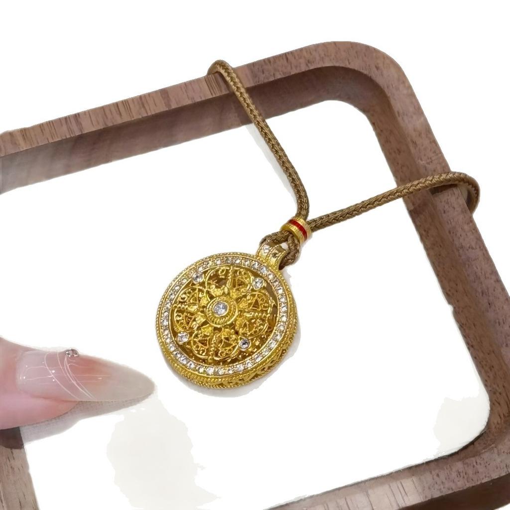 New Chinese-Style Hollow-Out Rotatable Diamond-Encrusted Sand Gold Eight Treasures Compass Necklace Sweater Chain Batch