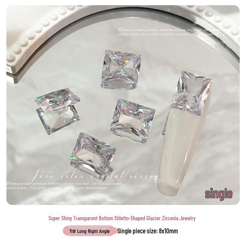 White Zirconia Nail Art: Glacier Diamonds, Transparent Rock Candy Hearts & Square Accents