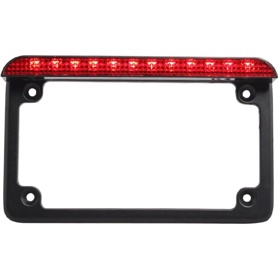 Universal Motorcycle Aluminum License Plate Frame w/LED Light Brake Tail Light, 7"×4"(OD) (Black-Red)