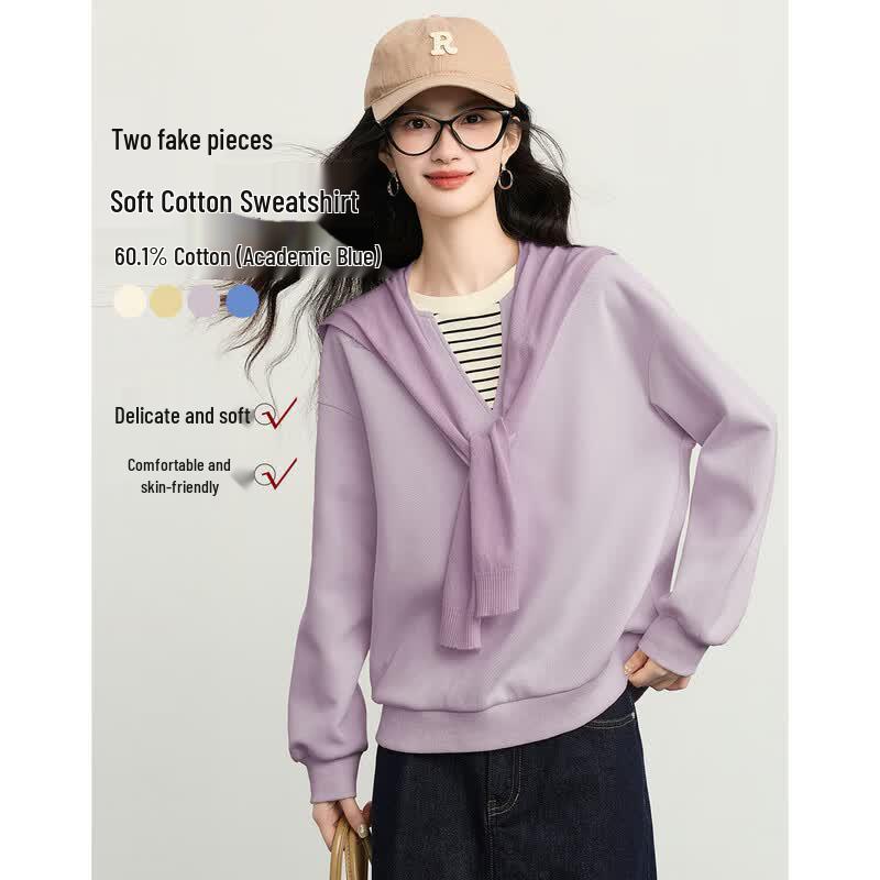 Sllsky Women s Color Block Faux Two-Piece Sweatshirt 2XL
