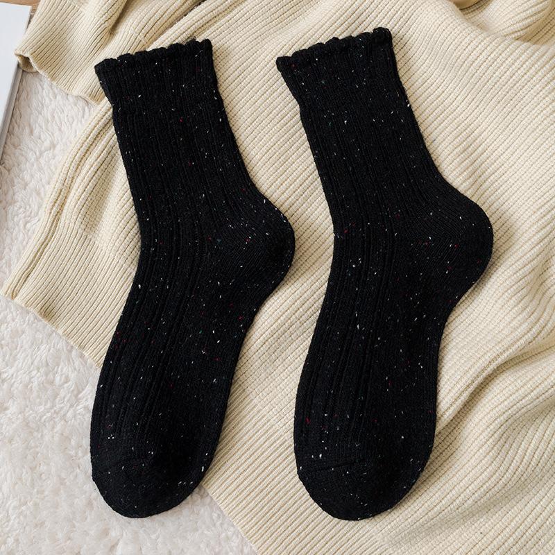 Female Autumn and Winter Thickened Warm Point Yarn Lace Lovely Wool Long Pile Pile Socks
