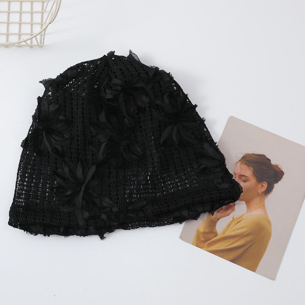 Cute Lace Beanies Hat Hollow Out Flower Knitted Hat Sweet Crochet Flower Hat  Apparel Accessories