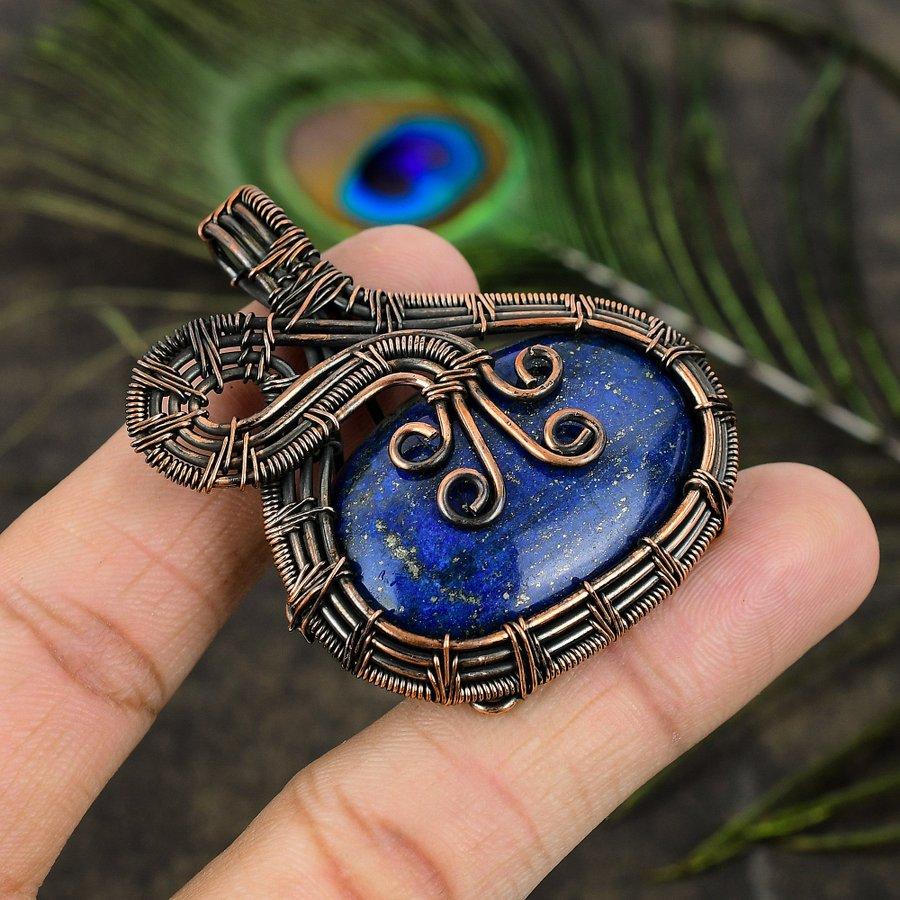 Lapis Lazuli Handmade Copper Wire Wrap Jewelry Pendant 2.21" R3a32