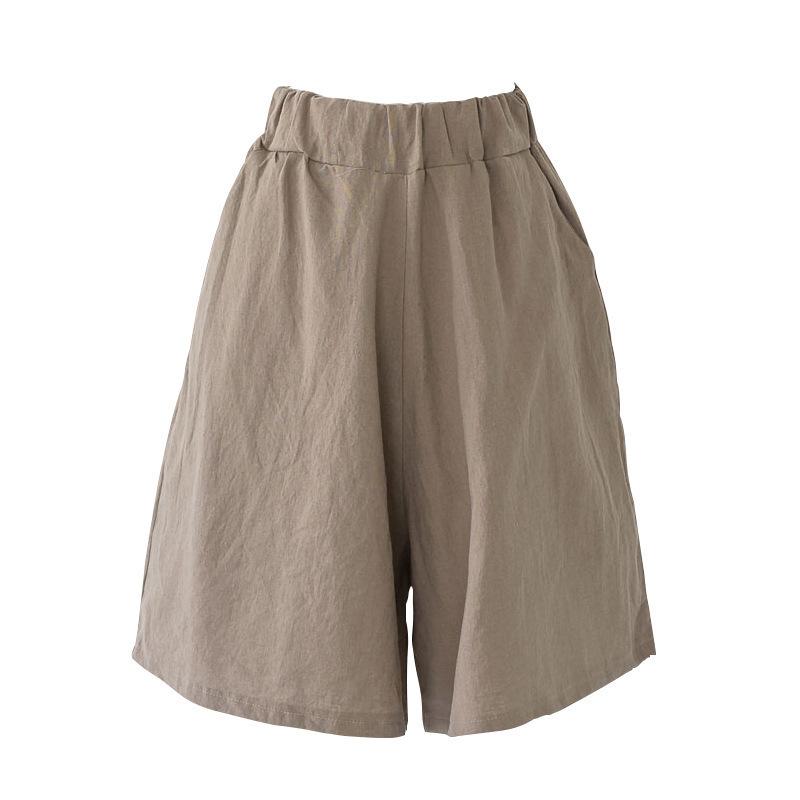 Cotton and Linen Five Quarter Pants Women's Summer Casual Shorts Plus Size Hot Pants Elastic Waist 5 Minutes Wide Leg Pants