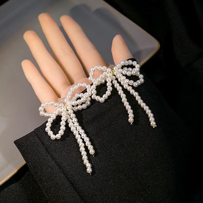 Beaded Pearl Earrings For Women Elegant Personality Bowknot Earrings Wedding Party Jewelry Gifts
