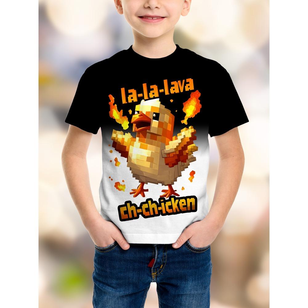 T-shirt Divertente Estate La-La-La Lava Pollo Jockey Alta Qualità Moda Tee Ragazzo Casual Manica Corta Top