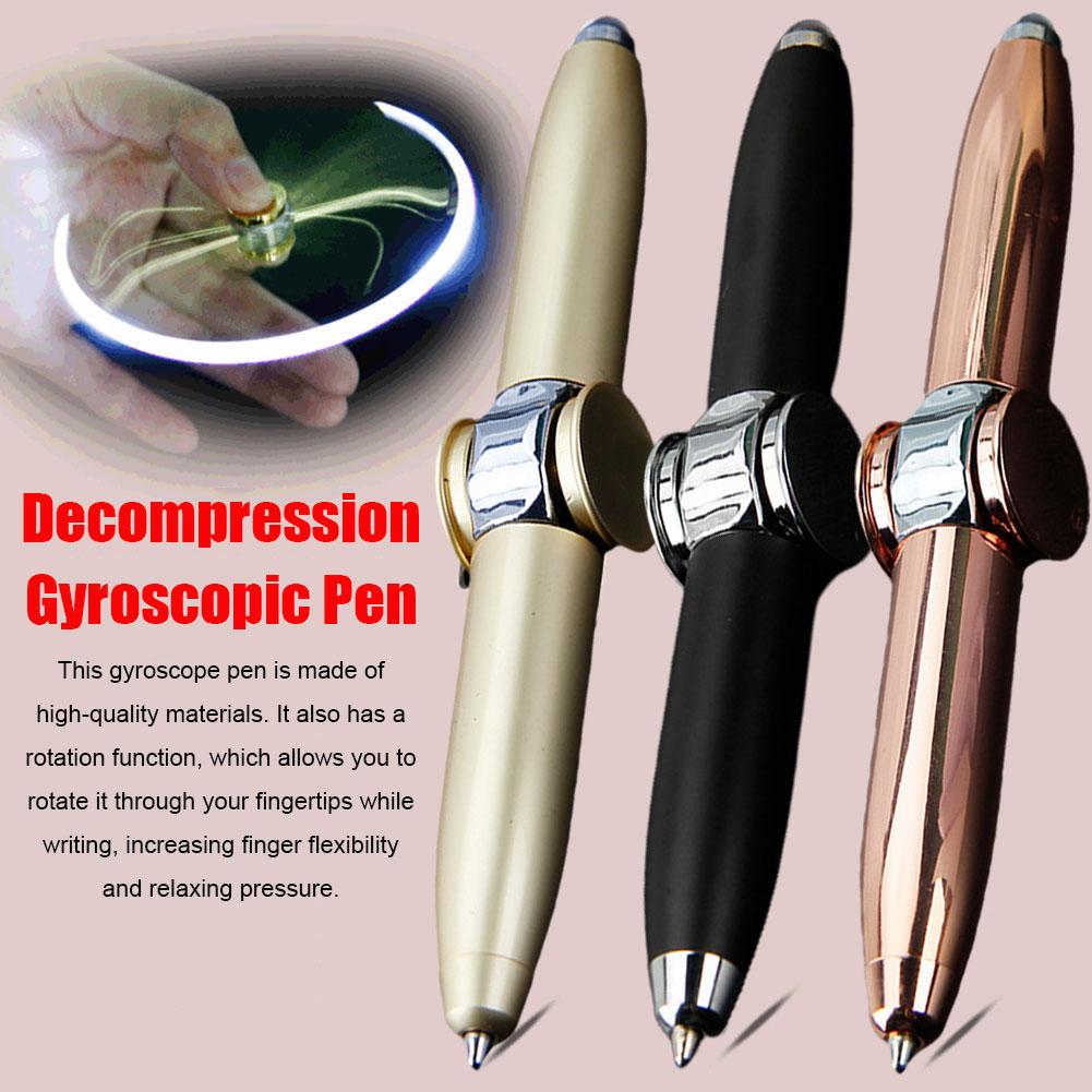 Led Fingertip Spinning Pen Fidget Anxiety Decompression Gyro Metal Ballpoint Gyroscope Pen Writing Pens school For Kids Adults