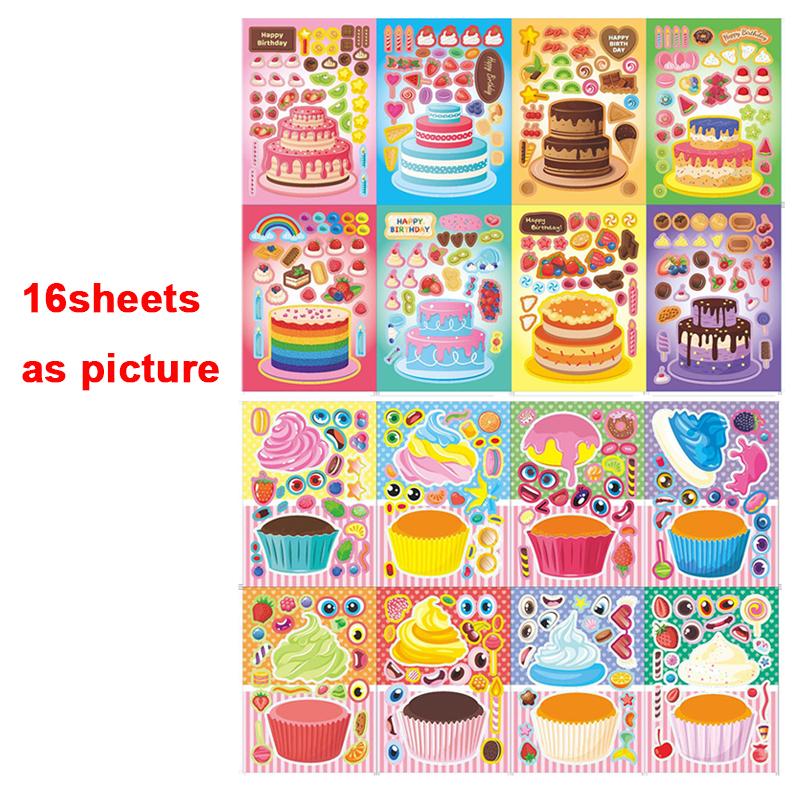 Make-a-Cake Sticker Sheets DIY Make Your Own Birthday Cake Puzzle Stickers for Kids Boys Girls Party Favor Games Toys Gifts