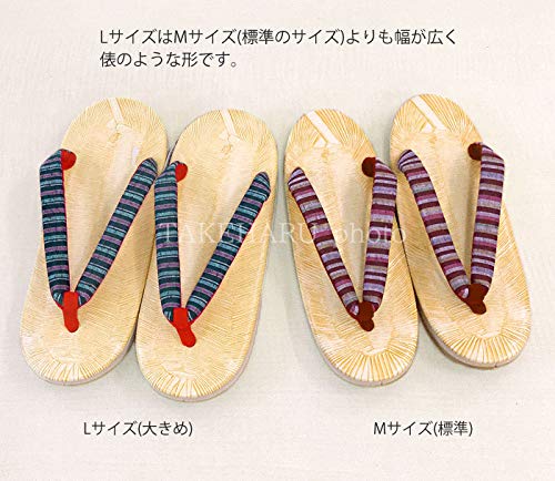 Takeharu Women's Geta Sandals, Made in Japan, Sponge Sole, Sanded Sole, Yellow Chiba Geta, Striped Pattern, Oval Size L