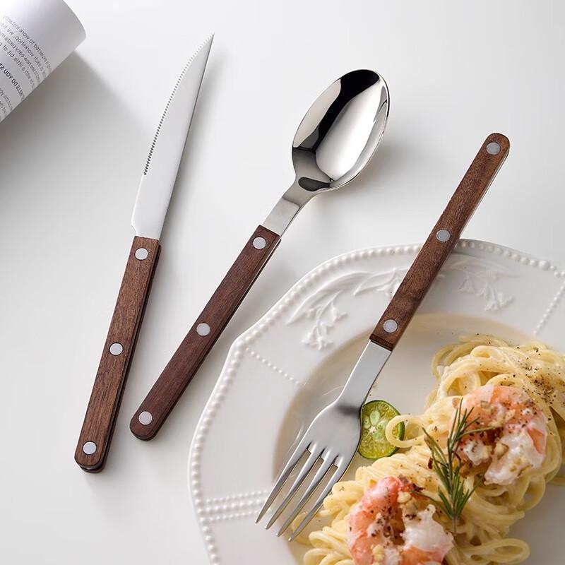 Retro Teakwood & Black Walnut Stainless Steel Dinner Fork