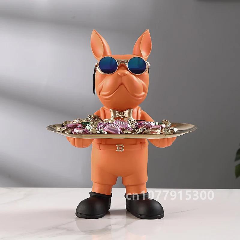 Bulldog Animal Figurines,Home Decoration Accessories,Table Ornaments,Storage Tray,Dog Model Statue,Sculpture Living Room Decor