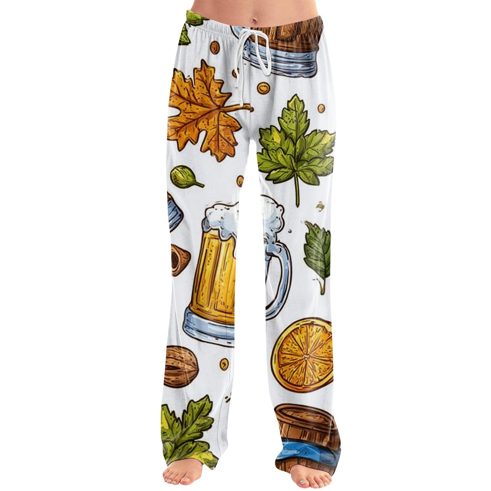 

Women s Drawstring Lounge Pants Oktoberfest Print Casual Relaxed Fit Soft Fabric Elastic Waistband Full Length Trousers L білий