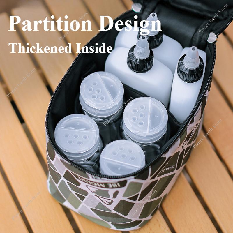 7/9Pcs-Set Camping Seasoning Bottle Set Storage Bag Portable Pepper Spice Storage Jars Set Reusable Picnic Pouch Travel Supplies