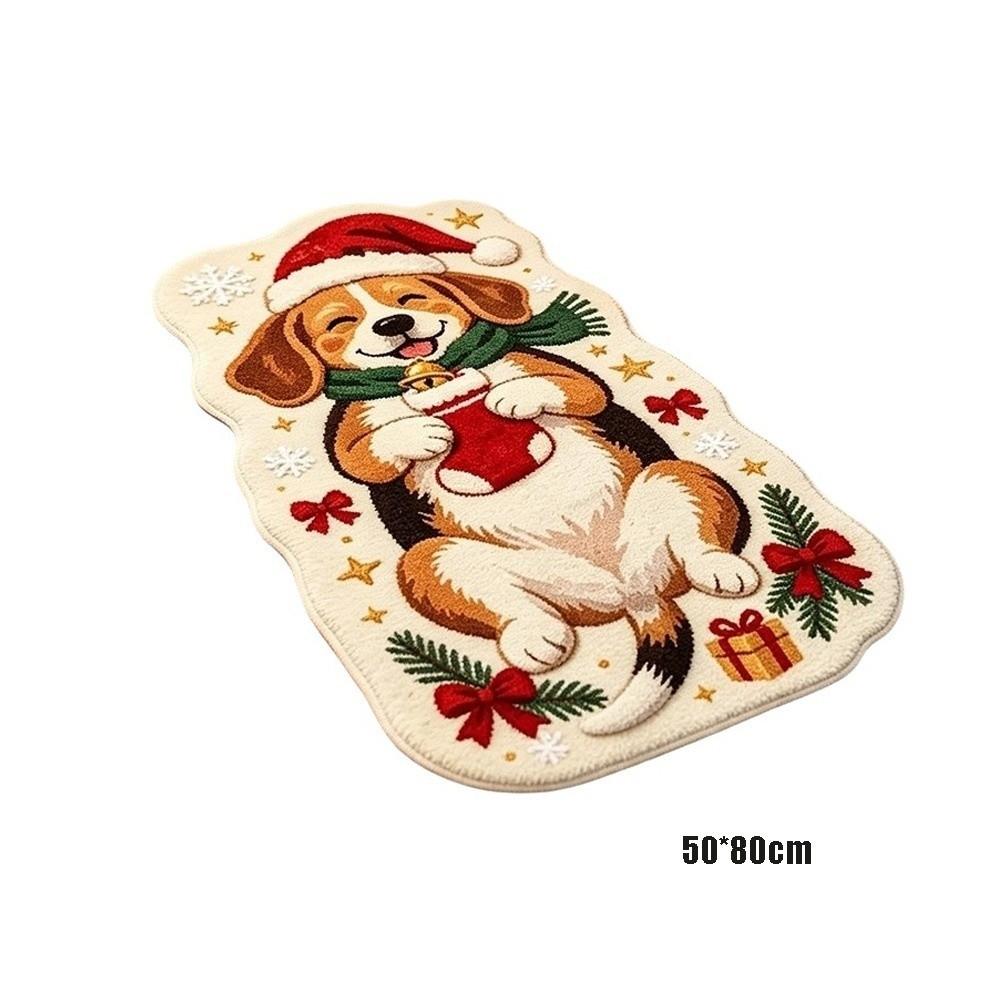 Soft Plush Cartoon Doormat Carpet Christmas Theme Pattern Cat Shaped Mat Entryway